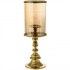 Стъклен свещник с медна основа, Ф16х46 см