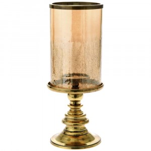 Стъклен свещник с медна основа, Ф16х40 см