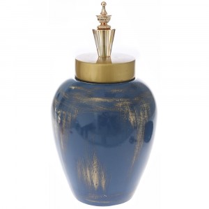 Керамичен съд с капак, син,  Ф23х43 см