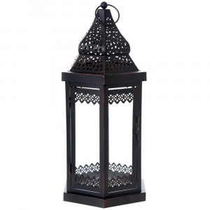 Метален светилник със стъклена чашка, черен, 20х18х41 см