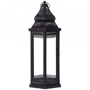 Метален светилник със стъклени страници, черен, 25х22х58 см