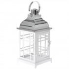 Метален светилник със стъклени страници, бял, 16х16х36 см