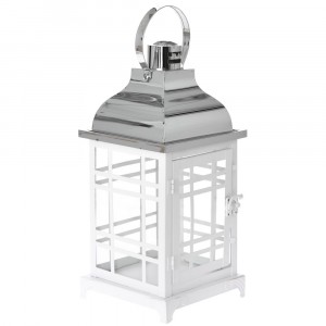 Метален светилник със стъклени страници, бял, 16х16х36 см