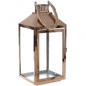 Метален светилник със стъклени страници, бронз, 19х19х44 см