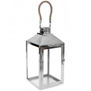 Метален светилник със стъклени страници, сребро, 19х19х44 см