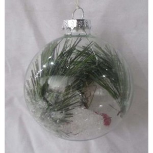 Стъклена топка с вграден декор , шишарка, к-т 4 бр, 8 см