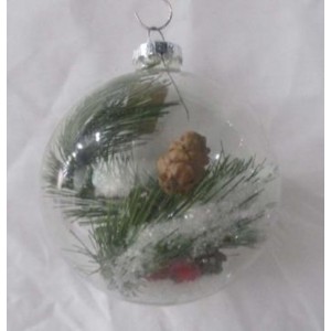 Стъклена топка с вграден декор , шишарка, к-т 2 бр, 10 см