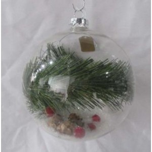 Стъклена топка с вграден декор , шишарка, 12 см