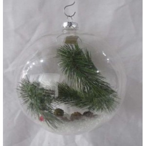 Стъклена топка с вграден декор , шишарка, 15 см