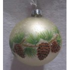 Стъклена топка с рисуван декор , шишарка, златна к-т 2 бр, 10 см