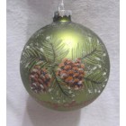 Стъклена топка с рисуван декор , Merry Christmas, матирано зелено к-т 4 бр, 8 см