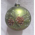 Стъклена топка с рисуван декор , Merry Christmas, матирано зелено к-т 2 бр, 10 см