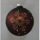 Стъклена топка с рисуван декор , златна снежинка , бордо, к-т 4 бр, 8 см