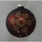 Стъклена топка с рисуван декор , златна снежинка , бордо, к-т 2 бр, 10 см