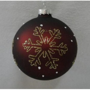 Стъклена топка с рисуван декор , златна снежинка , бордо, к-т 2 бр, 10 см