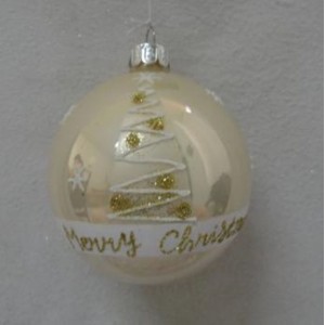 Стъклена топка с рисуван декор , брокатен подарък , праскова, к-т 4 бр, 8 см