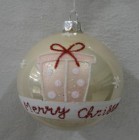 Стъклена топка с рисуван декор, брокатена елха, праскова, к-т 4 бр, 8 см