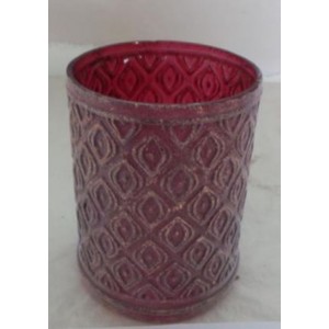 Стъклен свещник, матиран, червено - златен, 9х10 см