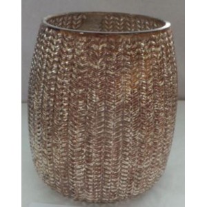 Стъклен свещник, плетка,  златен, 16х19 см