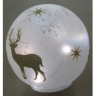 Стъклено кълбо  с LED светлина, бяло, мат, златни елени, ф15 см