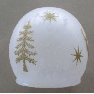 Стъклено кълбо  с LED светлина, бяло, мат, златна елха, ф10 см