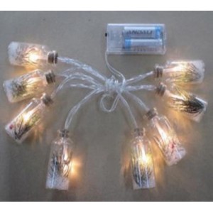 Гирлянд LED светлина,  батерии, 8 бр. стъклени шишета с вграден декор, 3х6 см 