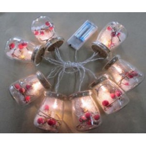 Гирлянд LED светлина,  батерии, 8 бр. стъклени буркани с вграден декор, 6х8 см 