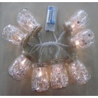 Гирлянд LED светлина,  батерии, 8 бр. стъклени буркани с вграден декор, златни звезди, 6х8 см 