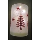 Стъклен свещник с 10 LED лампички, батерии, бял, мат, червени елени, 10х15 см