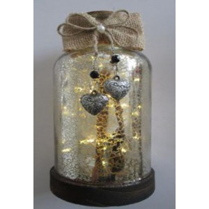 Стъклена бутилка декор с 21 LED лампички, напукано, злато, 11х21 см