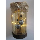 Стъклена бутилка декор с 18 LED лампички, напукано, злато, 8х18 см