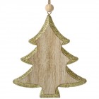 Висулка, дървена елха с брокат, злато, 9х10 см