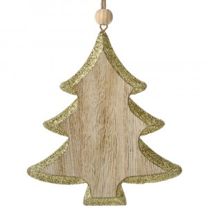 Висулка, дървена елха с брокат, злато, 9х10 см