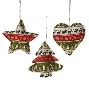 Комплект 3 бр,  висулки от плат, червено - зелени, 10/11/13 см