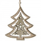 Дървена висулка елха с брокат, шампанско, 11х12 см