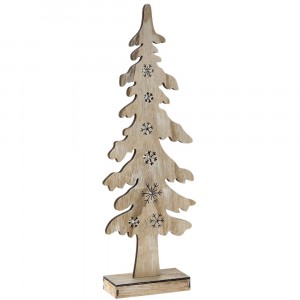 Дървена елха на стойка със светлина, 21х8х60 см