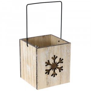 Дървен свещник, снежинка, натурал, 9х9х10 см