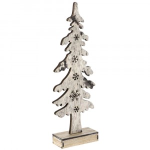 Дървена елха на стойа със светлина, опушена, натурал, 15х6х43 см