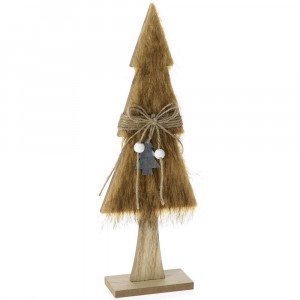 Дървена елха на стойка, натурал с косъм, 15х5х35 см