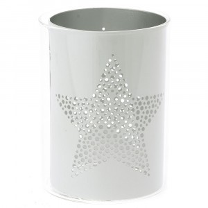 Стъклен свещник с метален ринг, звезда, 9х12 см