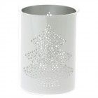 Стъклен свещник с метален ринг, елха, 9х12 см