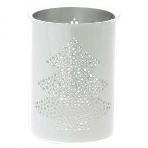 Стъклен свещник с метален ринг, елха, 9х12 см