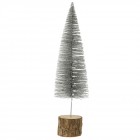 Елха пластик върху дървено пънче, сребро, брокат, 7.5х28 см