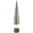 Елха пластик върху дървено пънче, сребро, брокат, 9х38 см