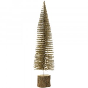 Елха пластик върху дървено пънче, злато, брокат, 11.5х46 см