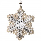 Дървена висулка снежинка, натурал и сребърен брокат, 16х17 см