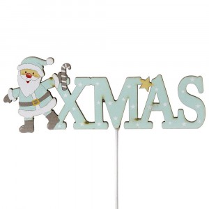 Дървен надпис XMAS с Дядо Коледа на пръчка, 13х28 см