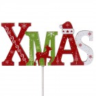 Дървен надпис XMAS с елен и  коледна шапка на пръчка, 9х26 см