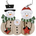 Дървена висулка, снежко семейство, 10х9 см