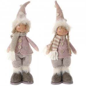 Фигурка момче / момиче от плат, сиво и розово, 36 см